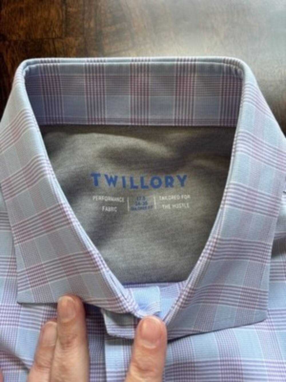 Twillory Mens 17.5 34/35 Tailored Fit Blue and Purple Plaid Cotton Shirt